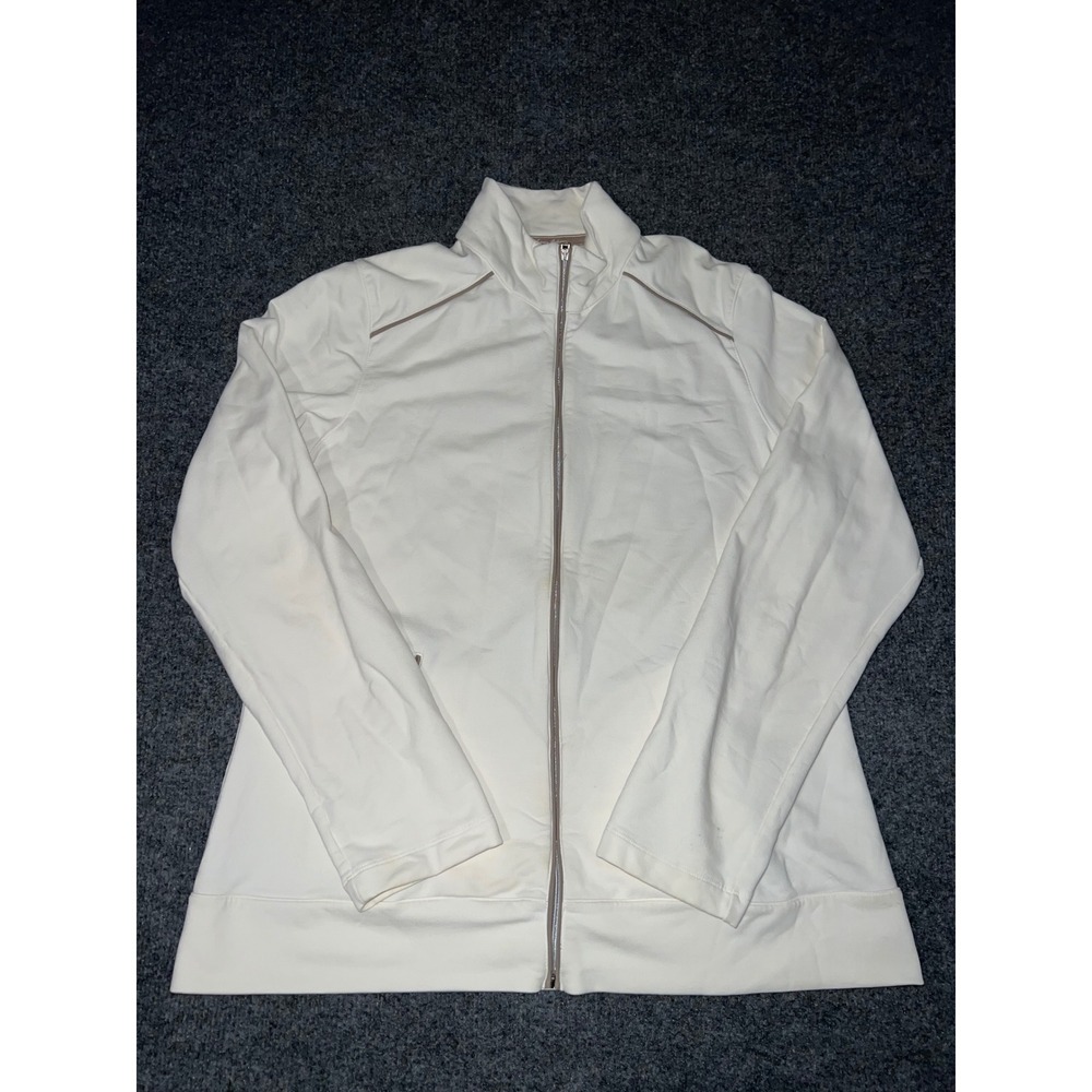 Tommy Bahama Womens Large White Full Zip Track Jacket Mock Neck TW522